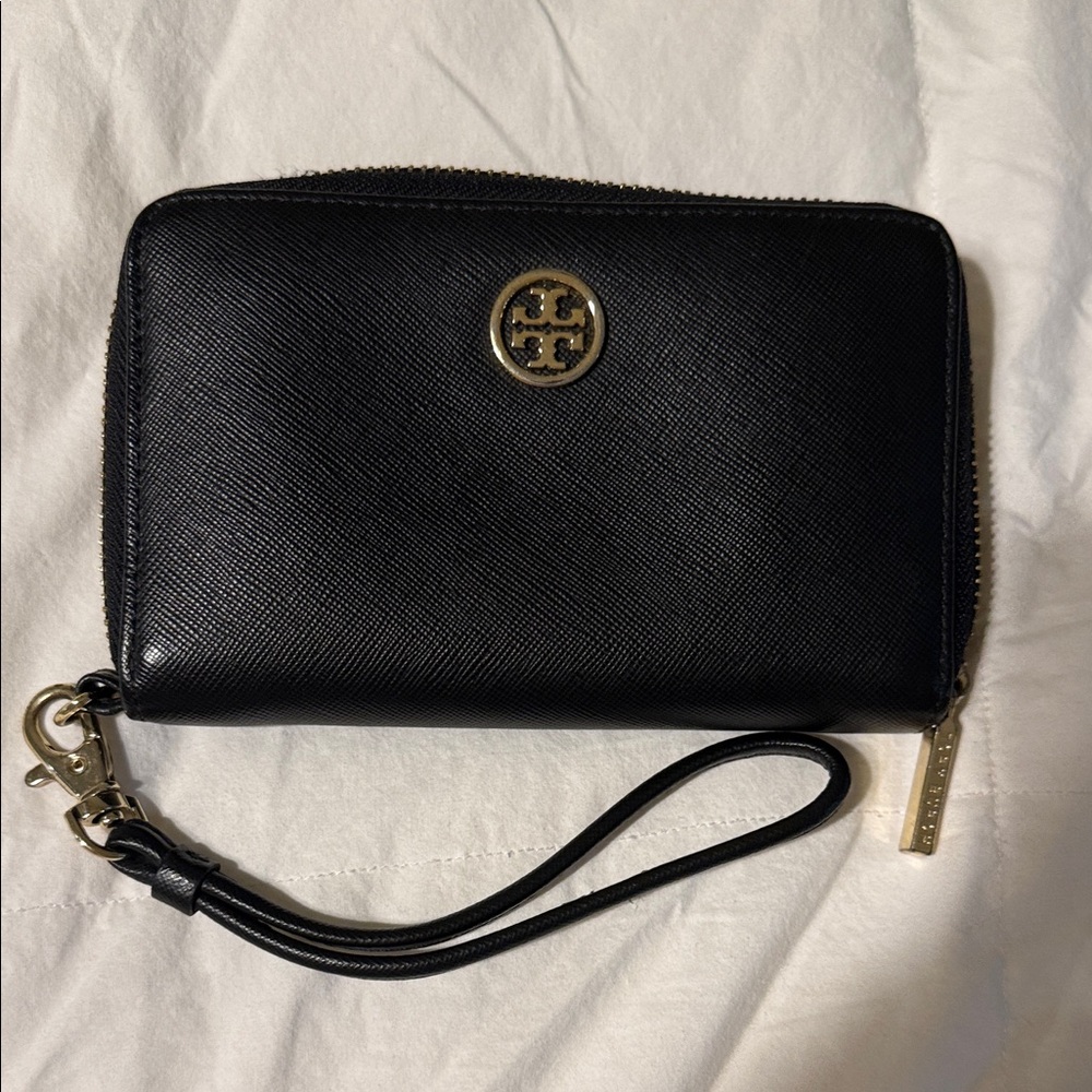 Tory Burch Black Wallet with Gold Accents